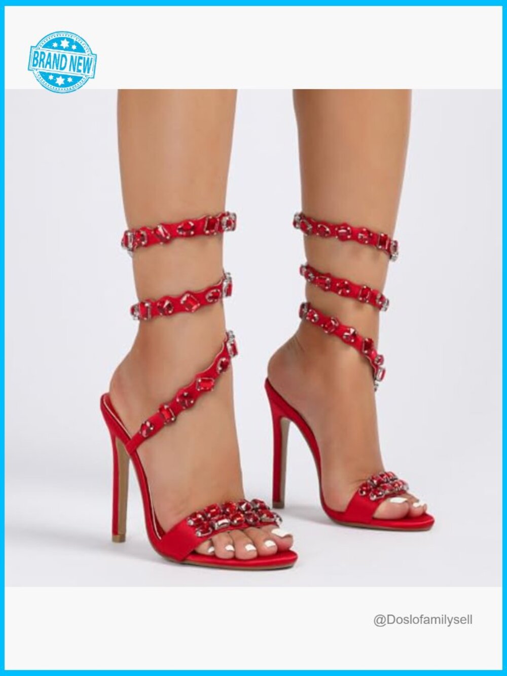 Rhinestone Studded Lace Up Stilettos Ankle Wrap High Heels Sandals Wedding - Picture 5 of 6
